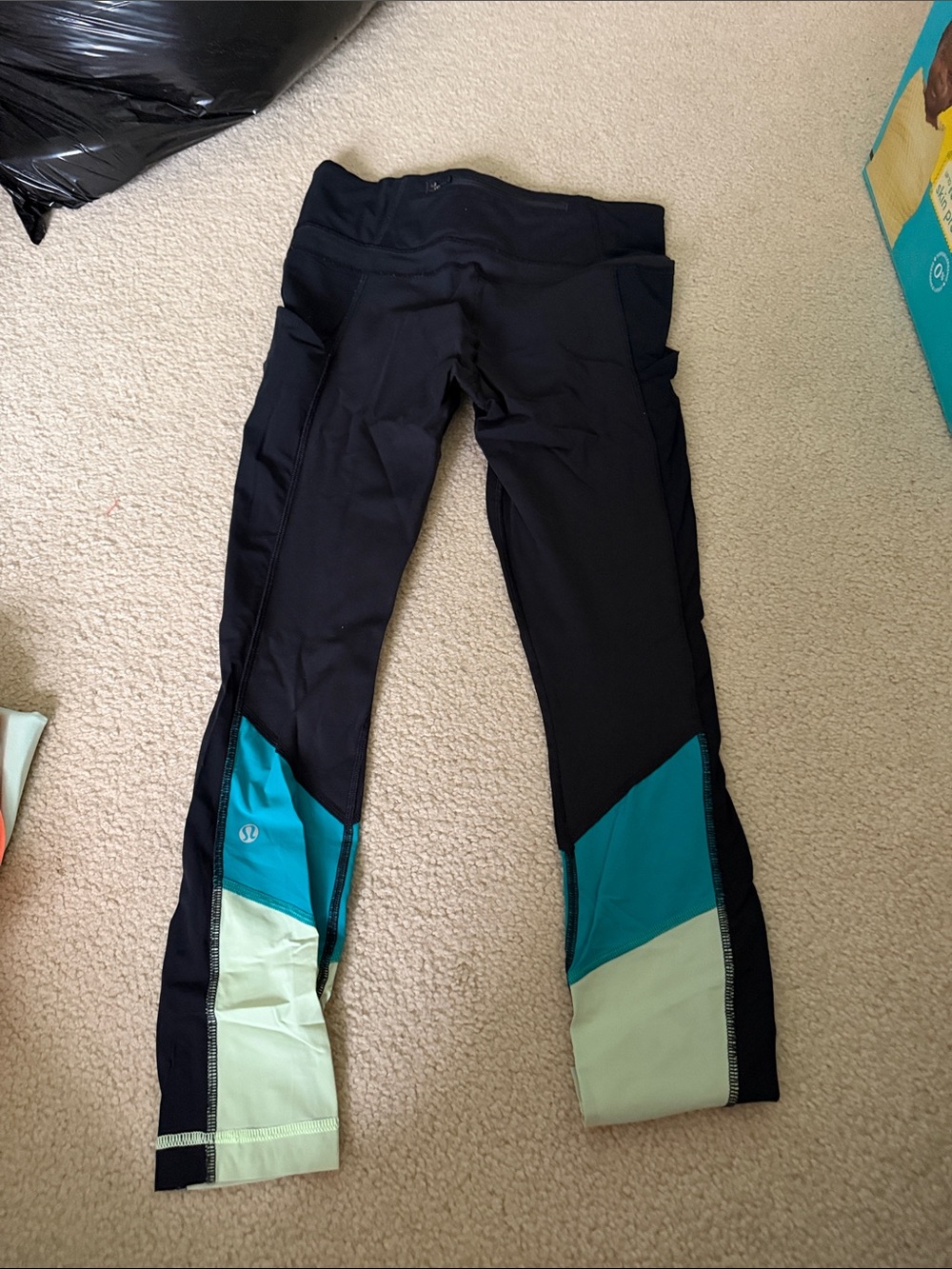 lululemon athletica Black Leggings with Teal and Light Green Colorblock